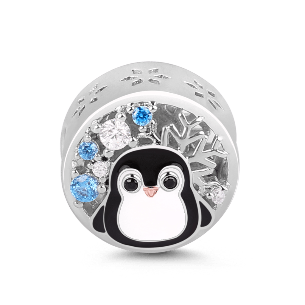 Gnoce "Winter is Coming" Penguin Figure 925 Sterling Silver Charm Bead with Shining CZ_1