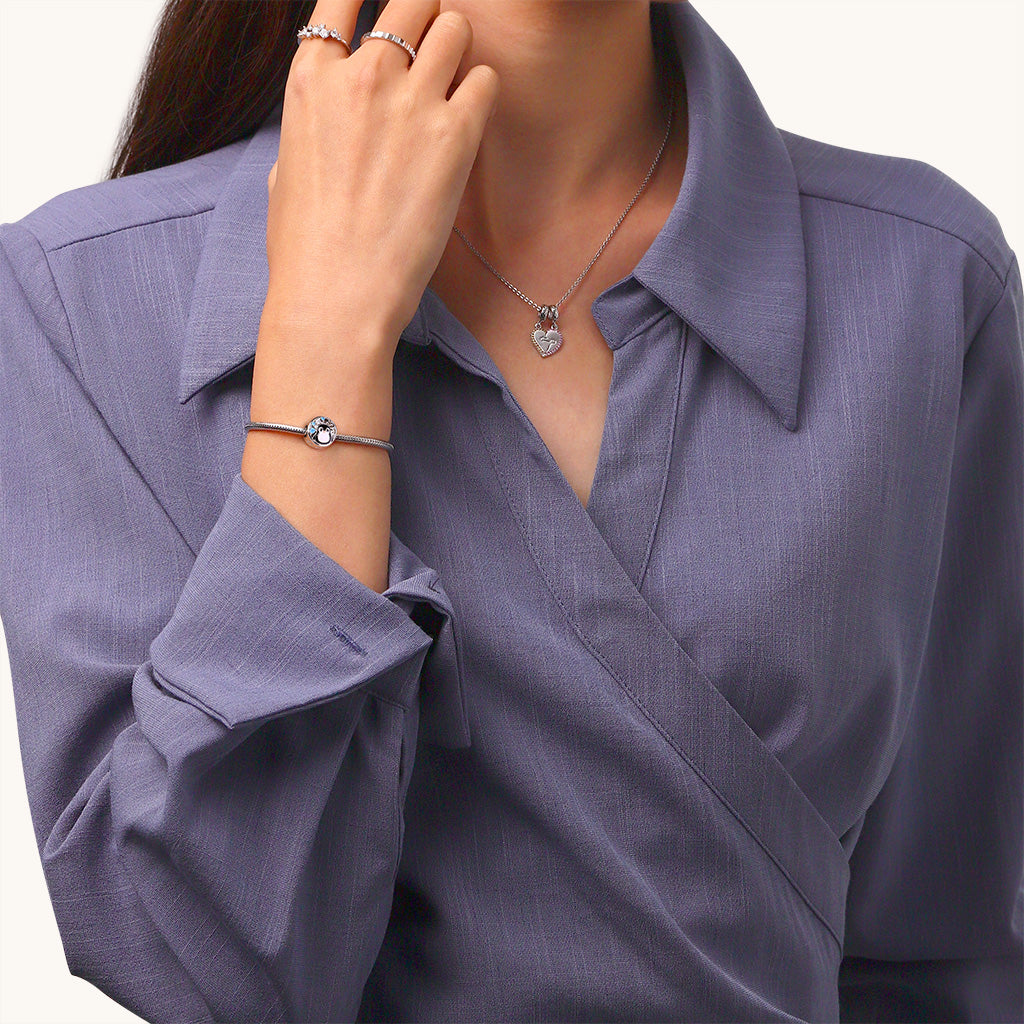 Gnoce "Winter is Coming" Penguin Figure 925 Sterling Silver Charm Bead with Shining CZ_3