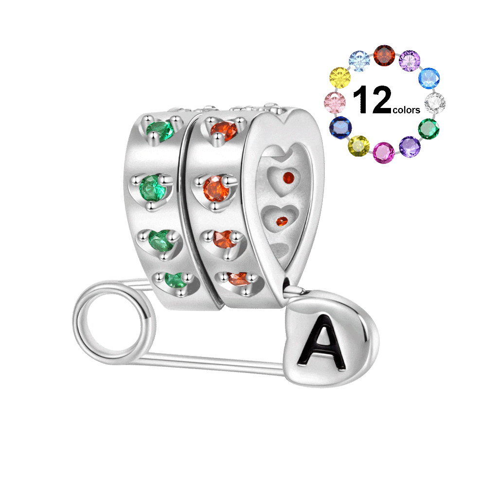 Gnoce Personalized Letter Pin Heart Birthstone Charm_1
