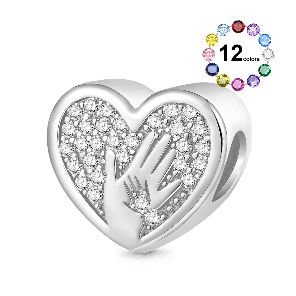 Gnoce Mother's Palms - Big Hand Holding Little Hand Engravable Heart Charm_1