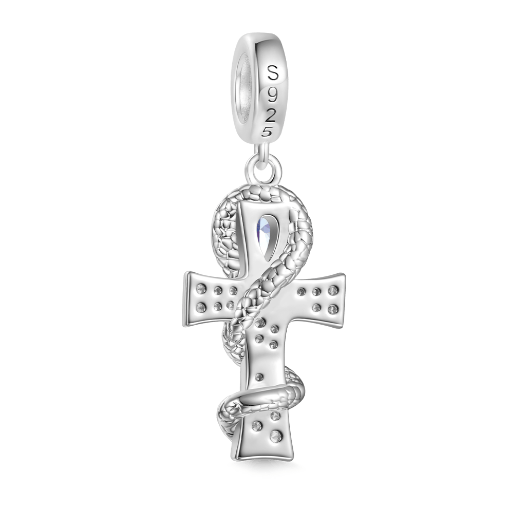 Gnoce Twisted Silver Snake Cross Birthstone Pendant Dangle Charm_2