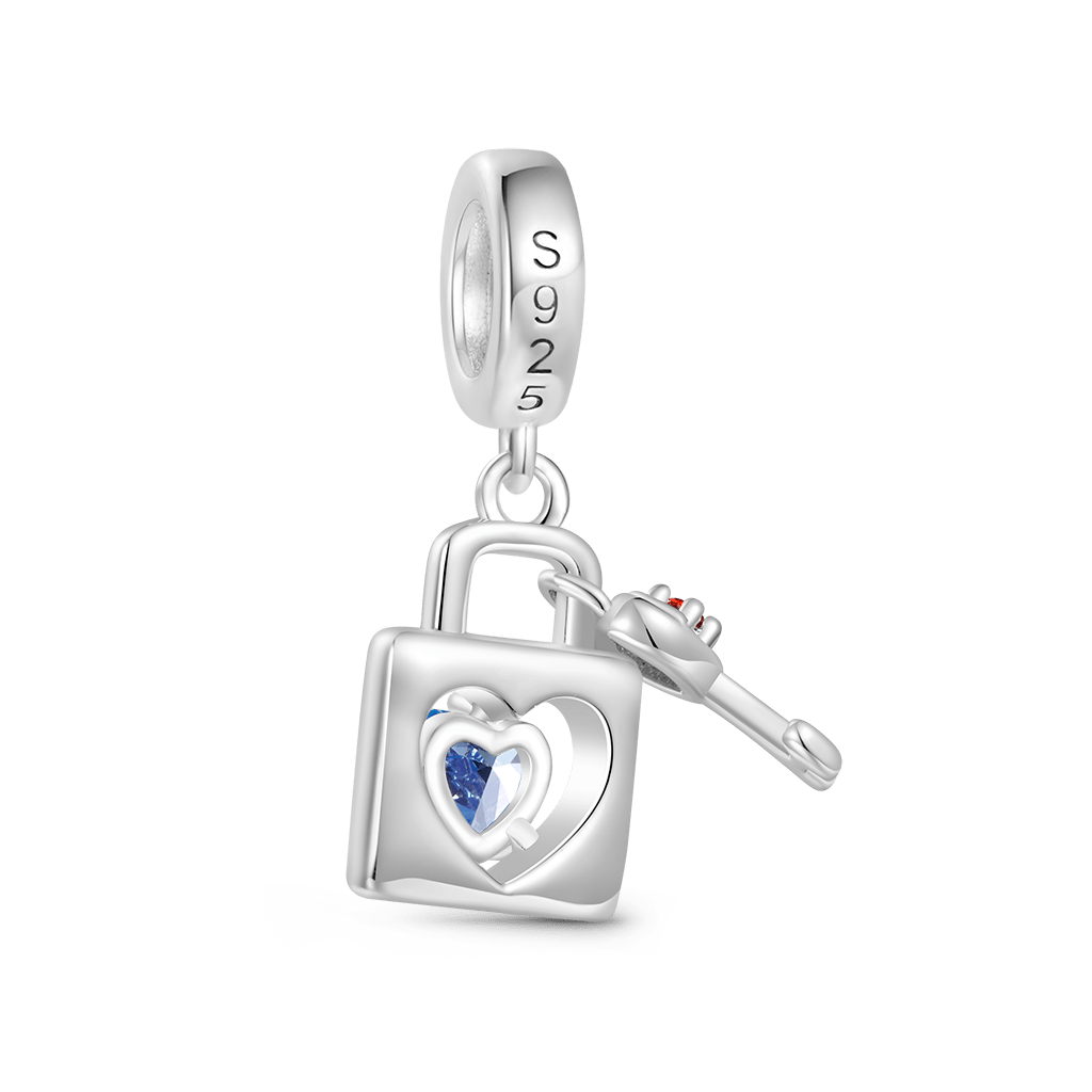 Gnoce Birthstone Love Lock & Key Pendant Dangle Charm_3