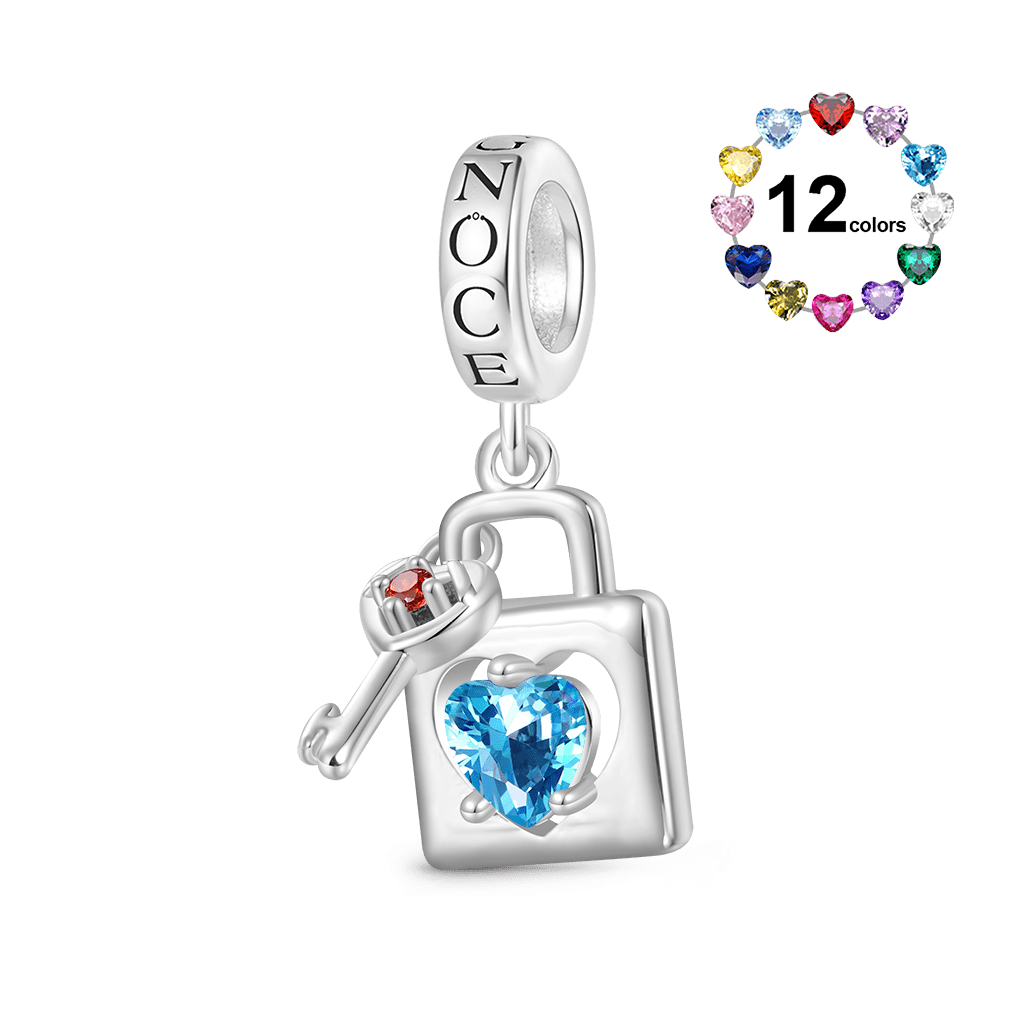 Gnoce Birthstone Love Lock & Key Pendant Dangle Charm_1