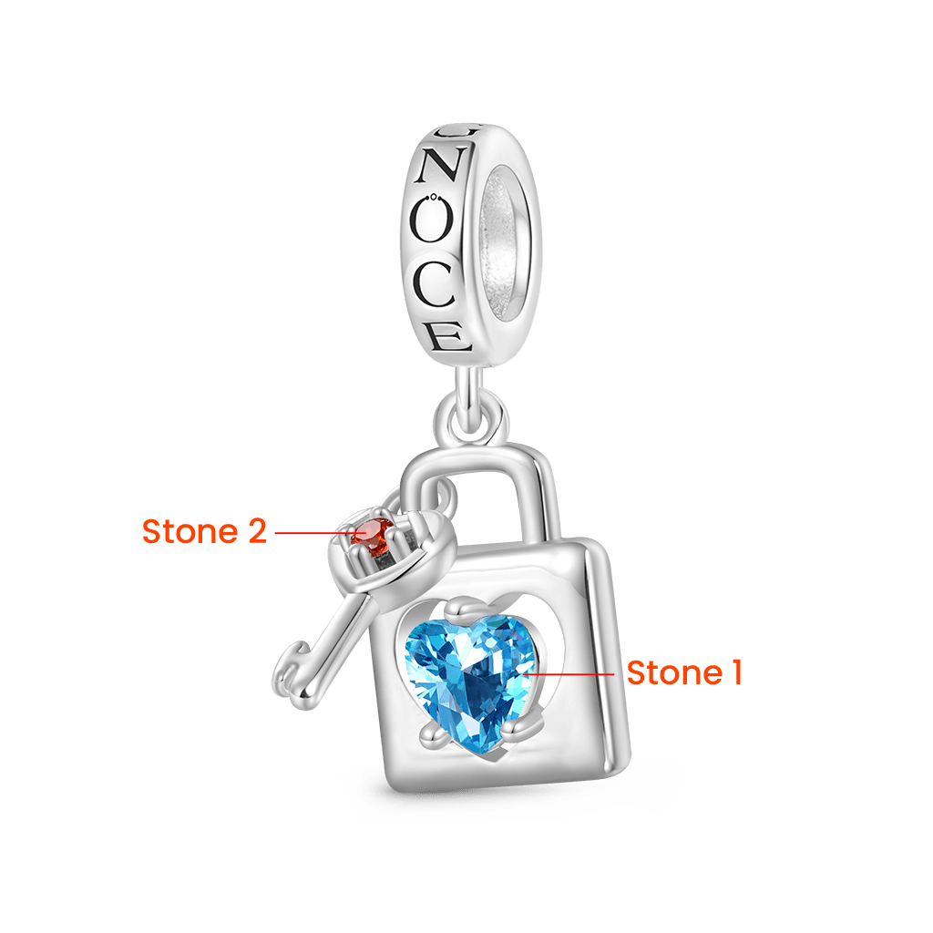 Gnoce Birthstone Love Lock & Key Pendant Dangle Charm_2