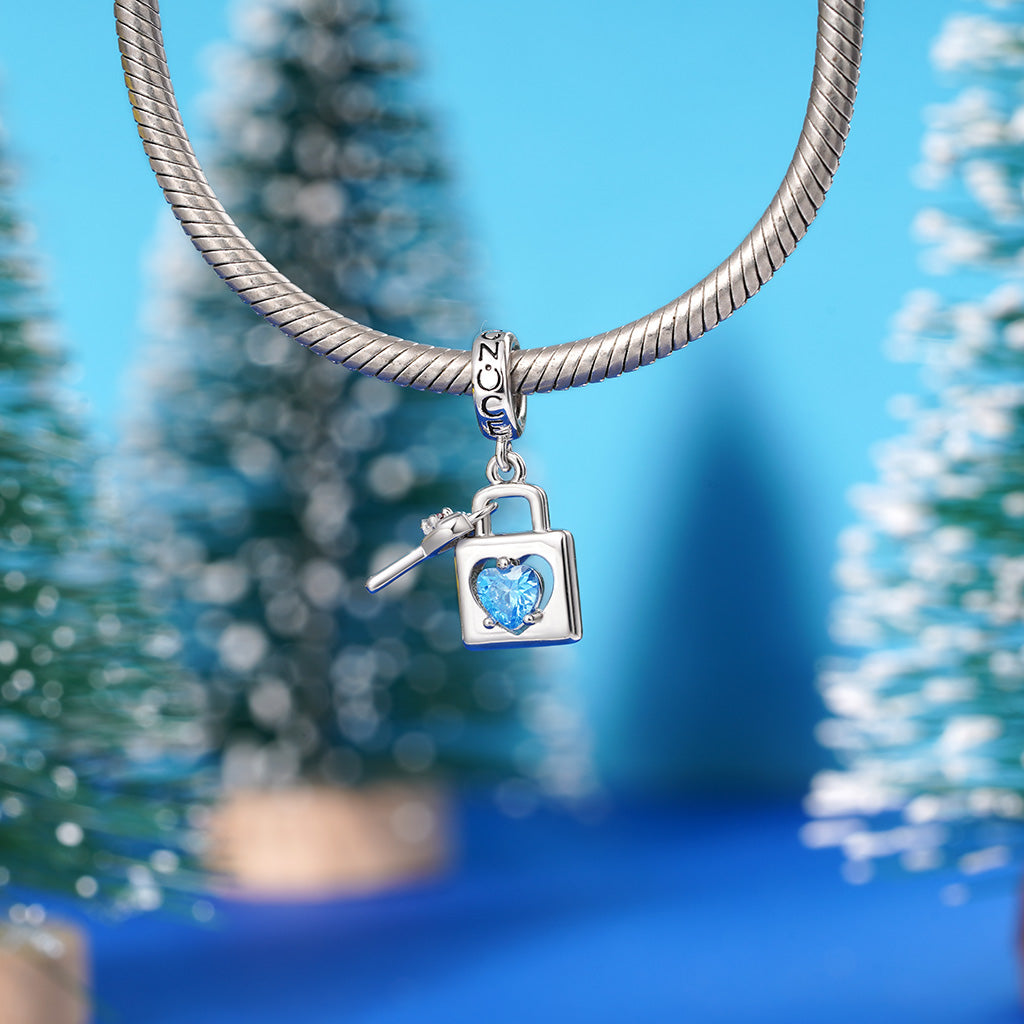 Gnoce Birthstone Love Lock & Key Pendant Dangle Charm_4