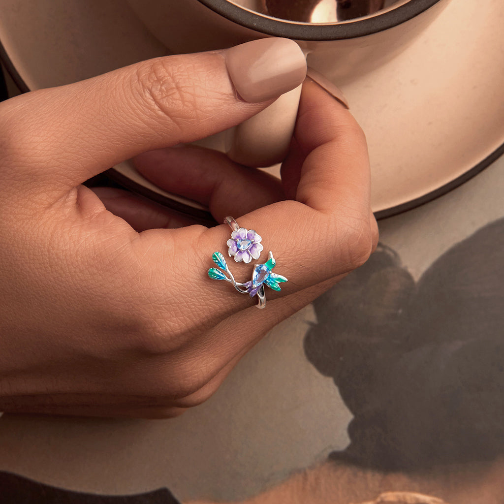 Gnoce Adjustable Spring Nature Flower and Bird Ring_5