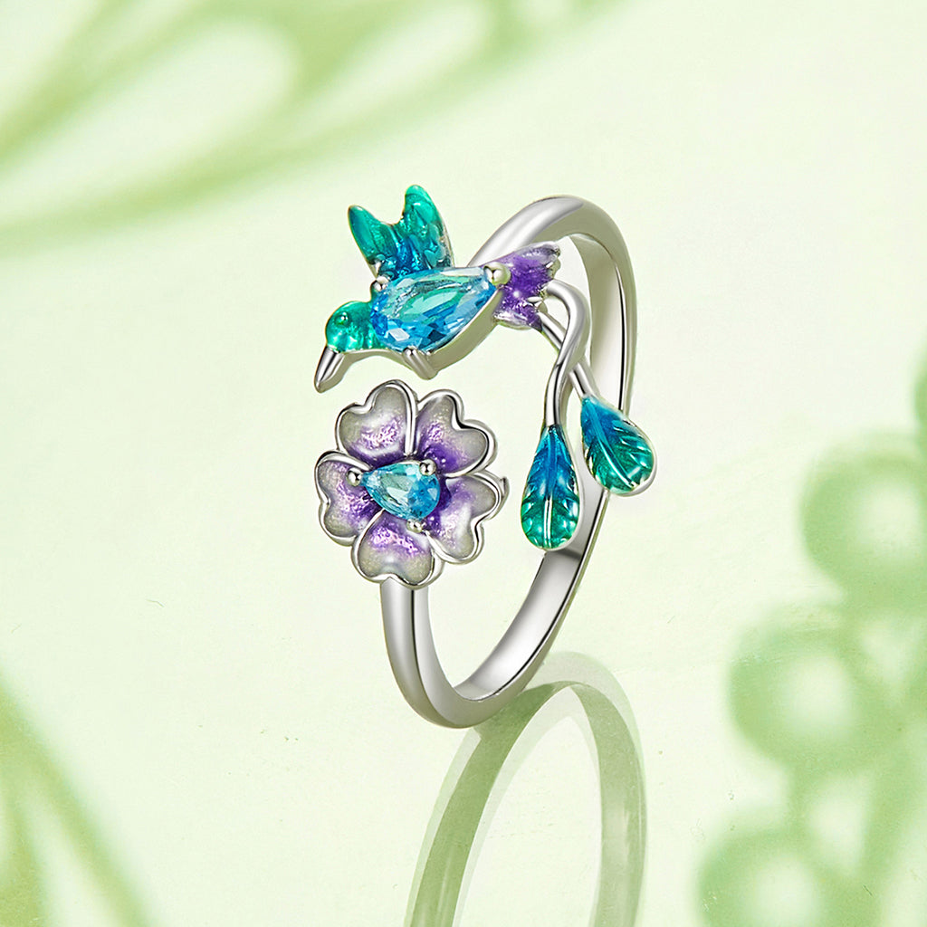 Gnoce Adjustable Spring Nature Flower and Bird Ring_4