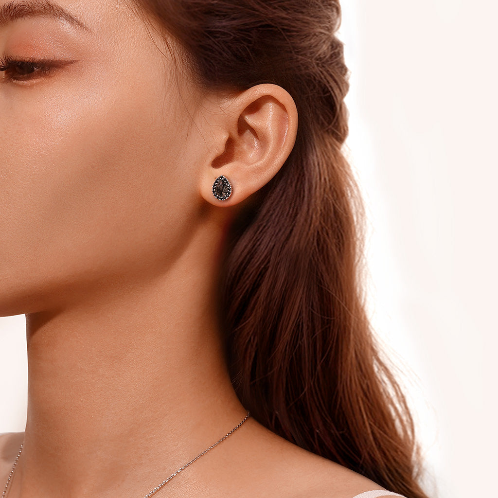 Gnoce Pear Black Rutilated Quartz Stud Earrings_4