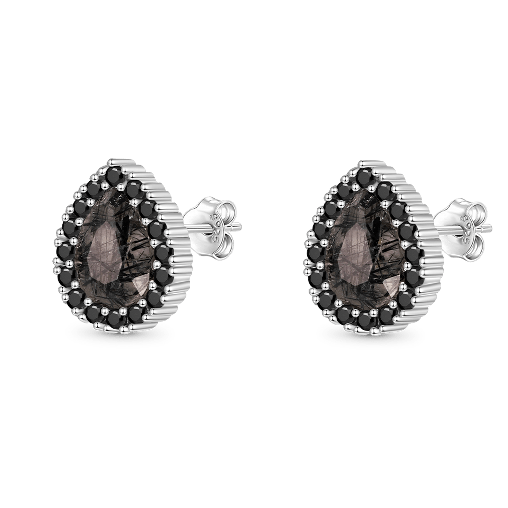 Gnoce Pear Black Rutilated Quartz Stud Earrings_2