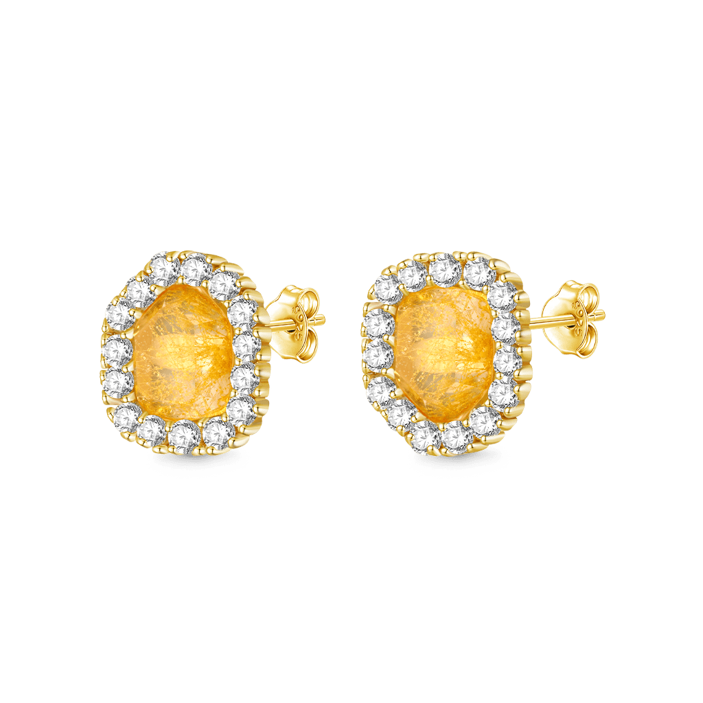 Gnoce Natural Irregular Gold Rutilated Quartz Stud Earrings_2