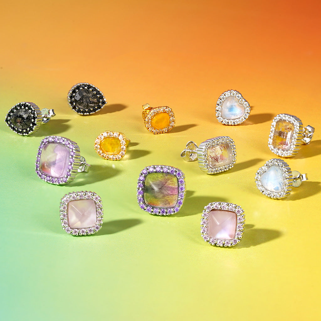 Gnoce Natural Irregular Gold Rutilated Quartz Stud Earrings_3