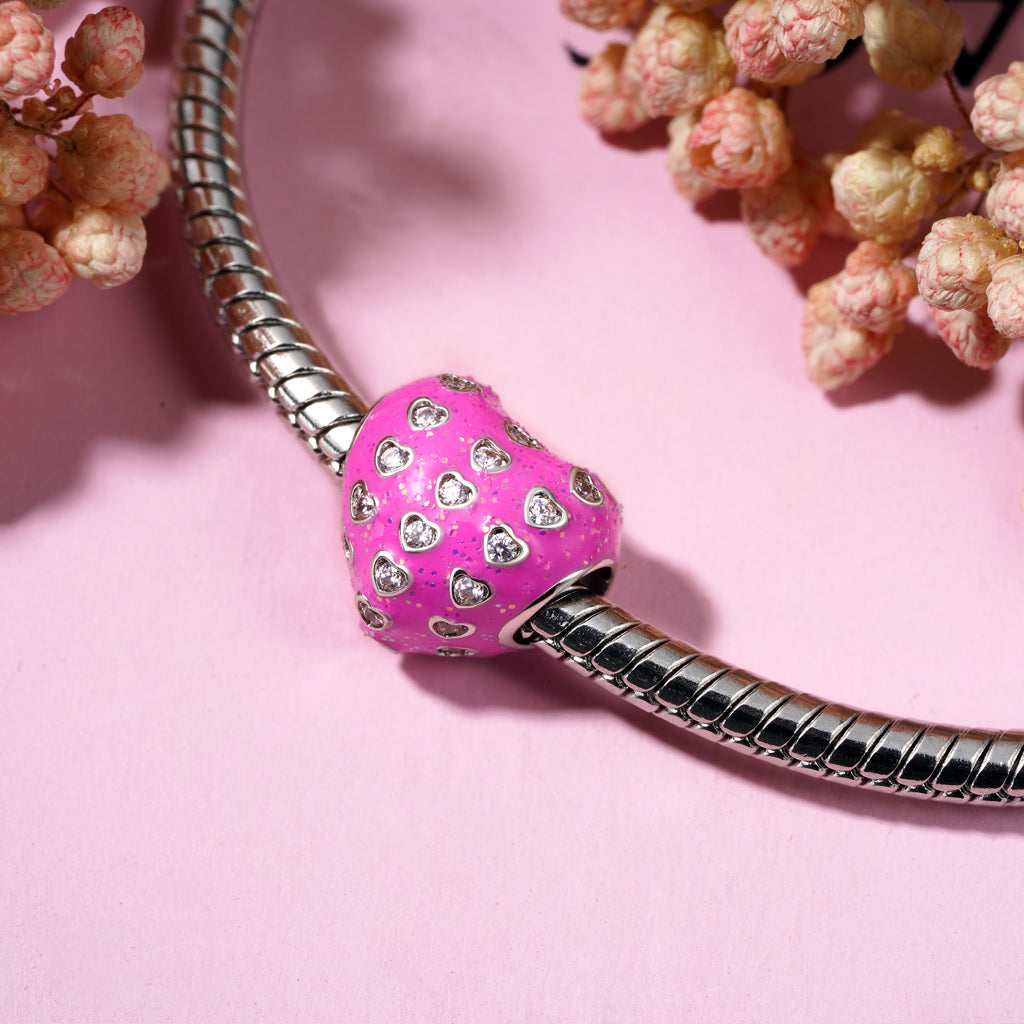 Gnoce Pink Valentine's Day Pave Gemstone Heart Charm_3