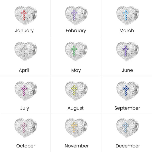 Gnoce Religious Cross 'Faith Over Fear' Heart Birthstone Charm_6