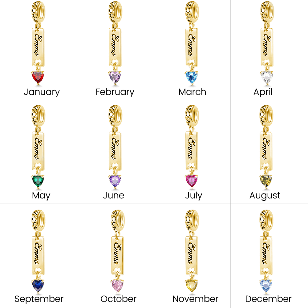 Gnoce Classic 18k Gold Plated Bar Heart Birthstone Engravable Pendant Dangle Charm_3