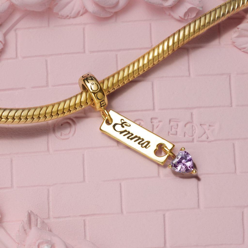 Gnoce Classic 18k Gold Plated Bar Heart Birthstone Engravable Pendant Dangle Charm_4
