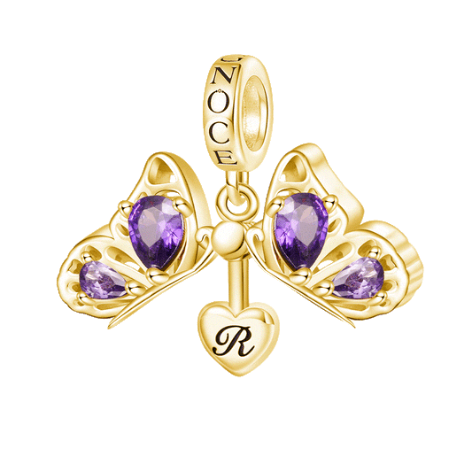 Gnoce 18k Gold Plated Openable Purple Butterfly Engravable Pendant Dangle Charm_1