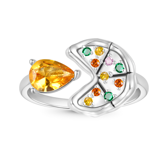 Gnoce Multicolor Pear CZ Pizza Open Ring_1