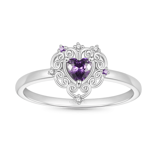 Gnoce Vintage Purple CZ Hollow Pattern Heart Ring_1