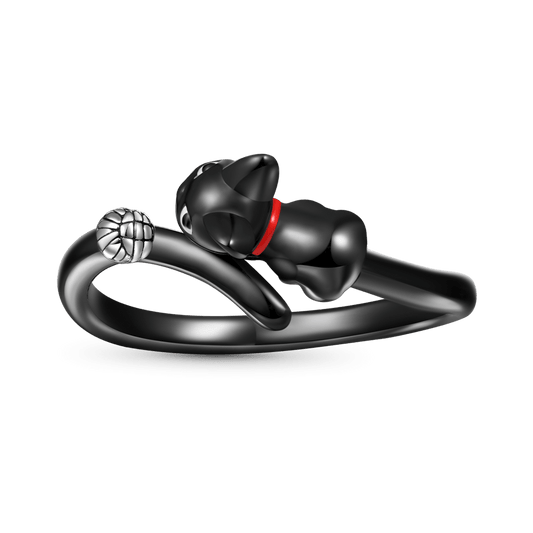 Gnoce Creative Black Cat Wool Ball Ring_1