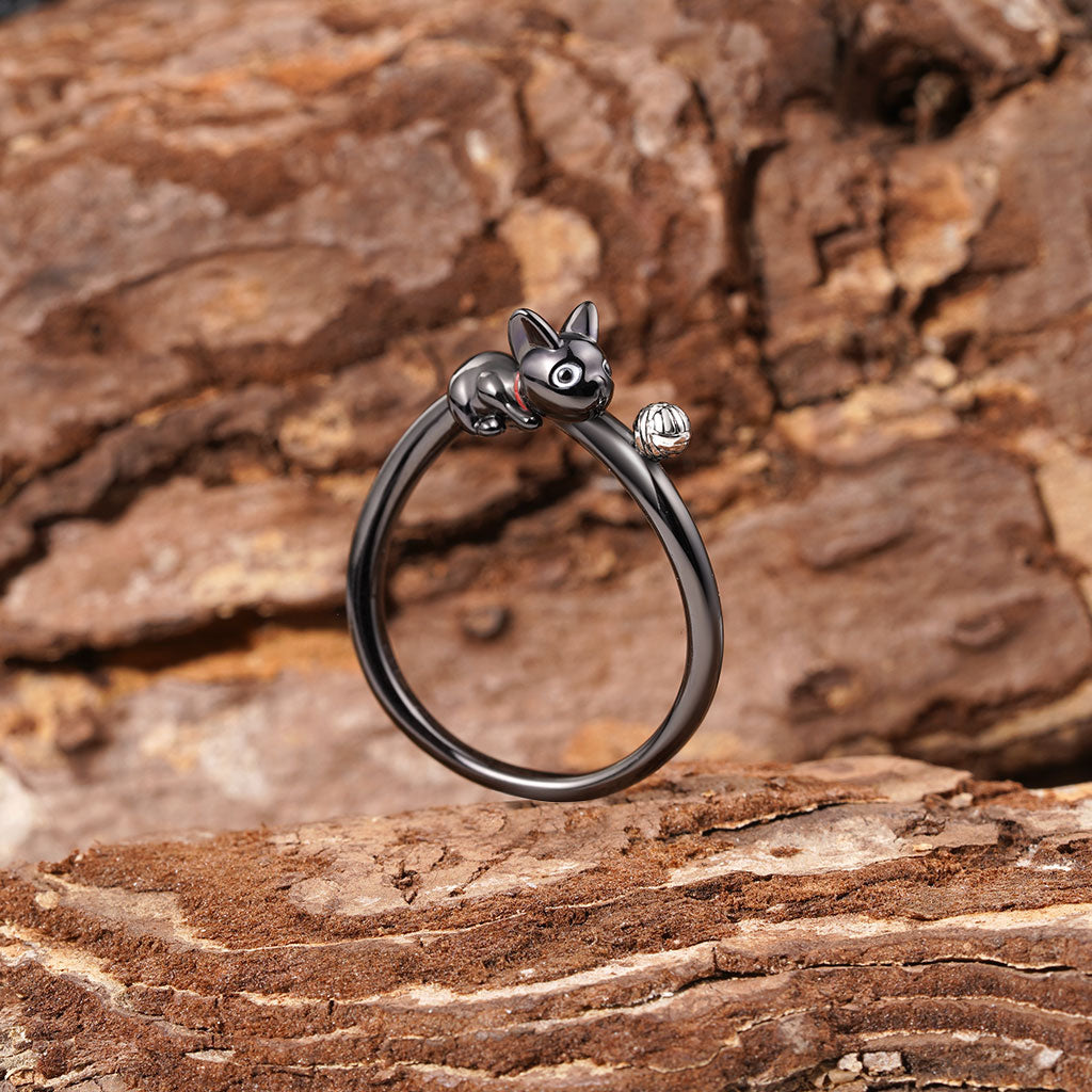 Gnoce Creative Black Cat Wool Ball Ring_3
