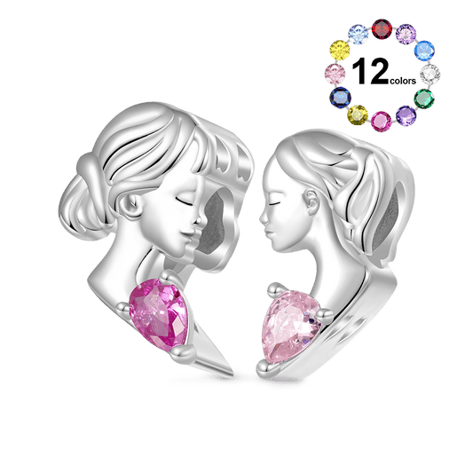 Gnoce Mother & Daughter Heart Engravable Birthstone Double Charm_1
