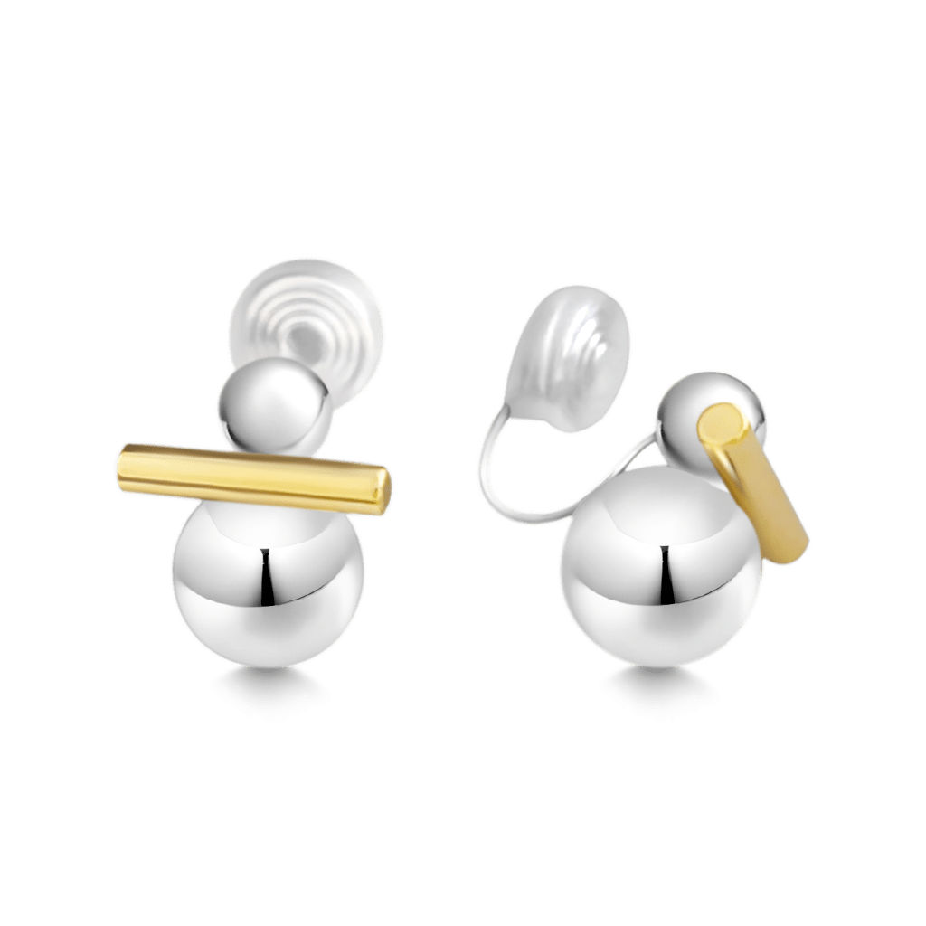Gnoce Balance Beam Silver Ball Ear Clips_1