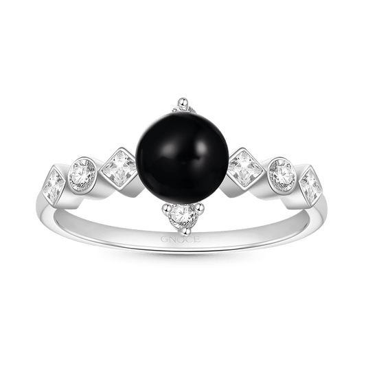 Gnoce Dark Black Pearl White Diamond Ring_1