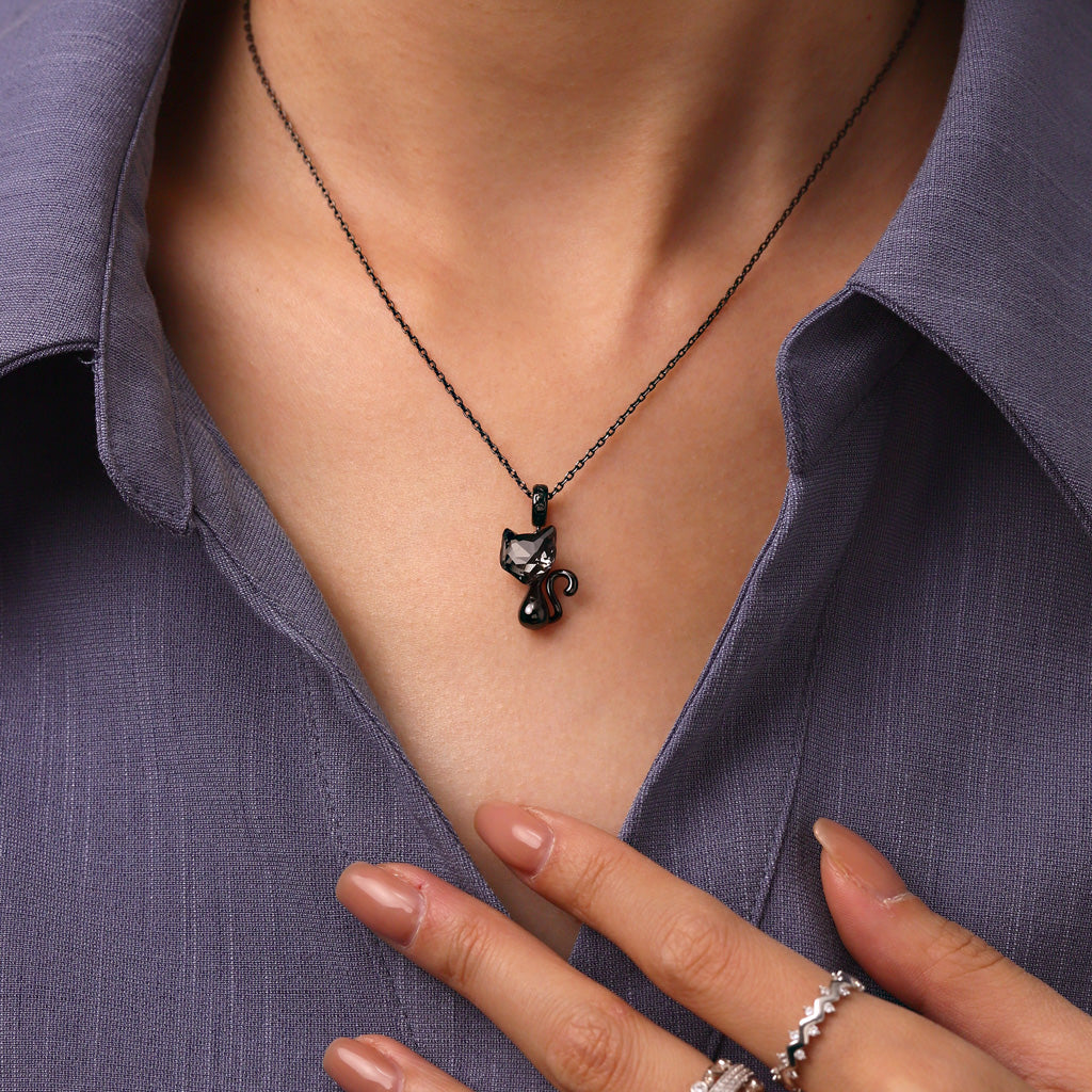 Gnoce Mystic Crystal Black Cat Pendant Dangle Charm_5