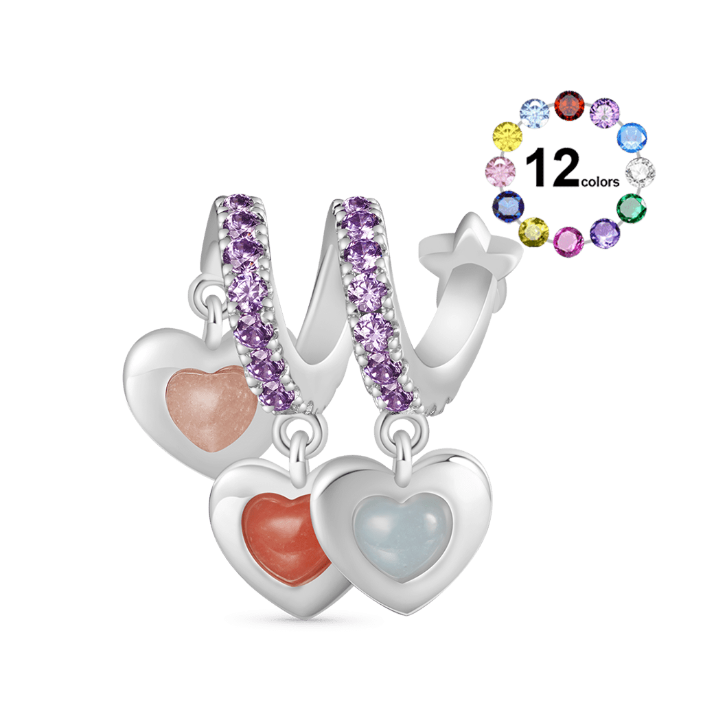 Gnoce Engravable Three Heart-shaped Glow-in-the-Dark Stone Family Pendant Dangle Charm_2