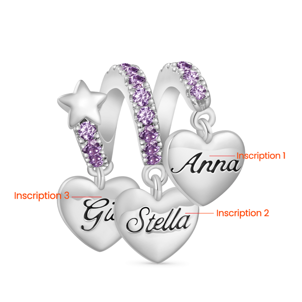 Gnoce Engravable Three Heart-shaped Glow-in-the-Dark Stone Family Pendant Dangle Charm_3