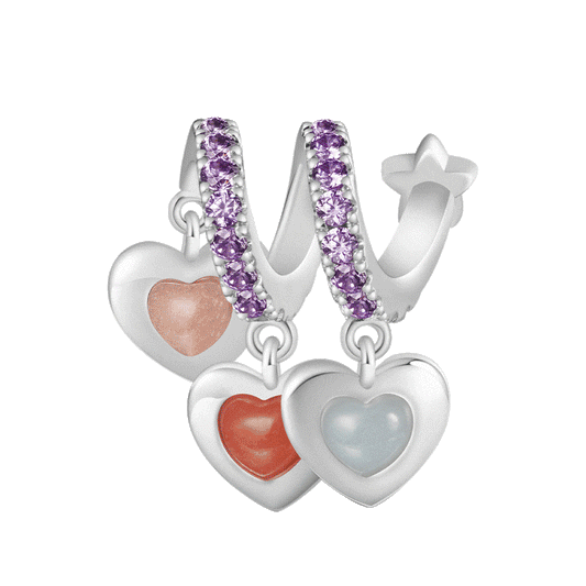 Gnoce Engravable Three Heart-shaped Glow-in-the-Dark Stone Family Pendant Dangle Charm_1