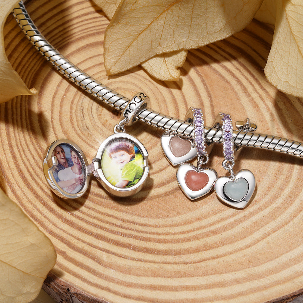 Gnoce Engravable Three Heart-shaped Glow-in-the-Dark Stone Family Pendant Dangle Charm_5