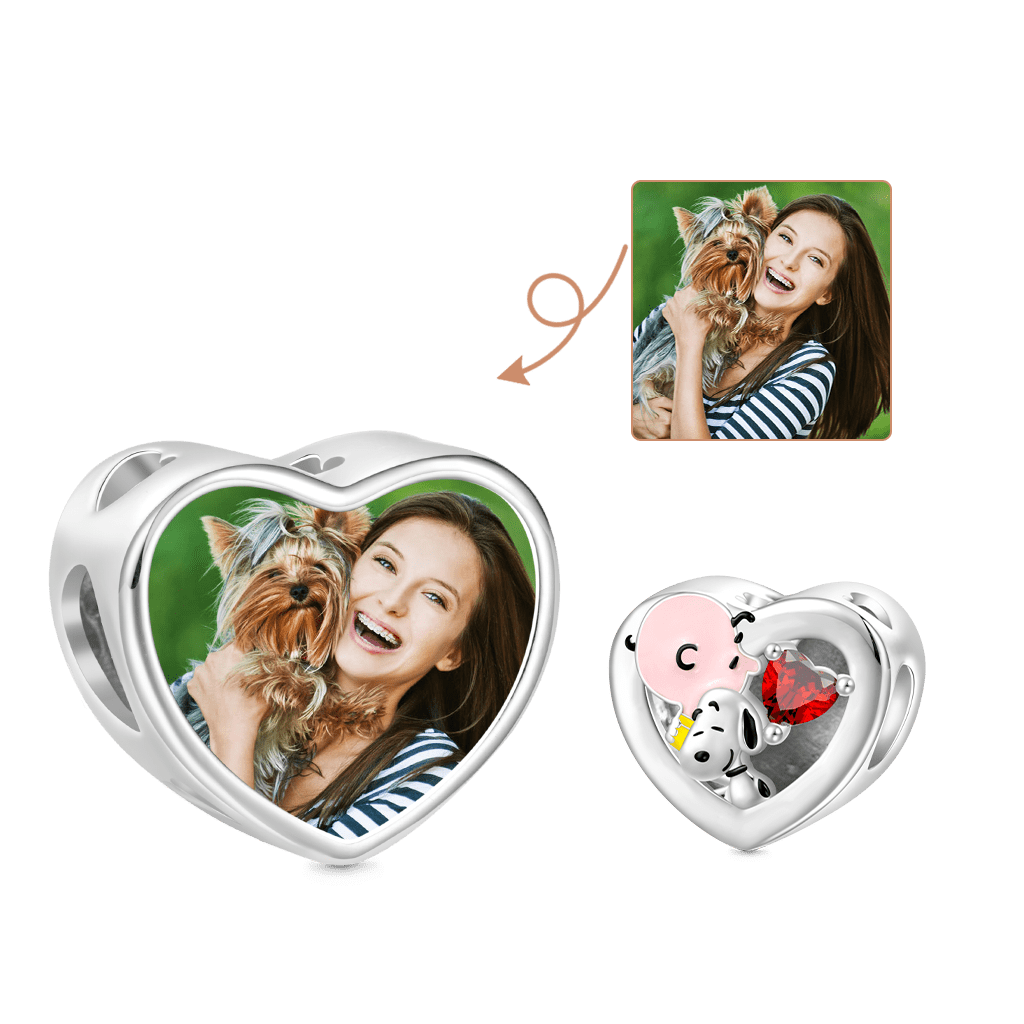 Gnoce Snoopy Hugs Charlie Brown Personalized Photo Heart Charm_1