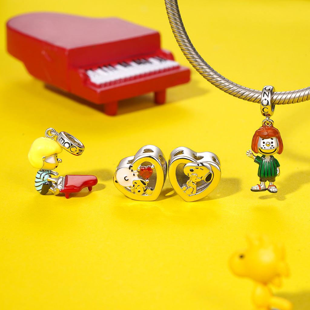 Gnoce Snoopy Hugs Charlie Brown Personalized Photo Heart Charm_4
