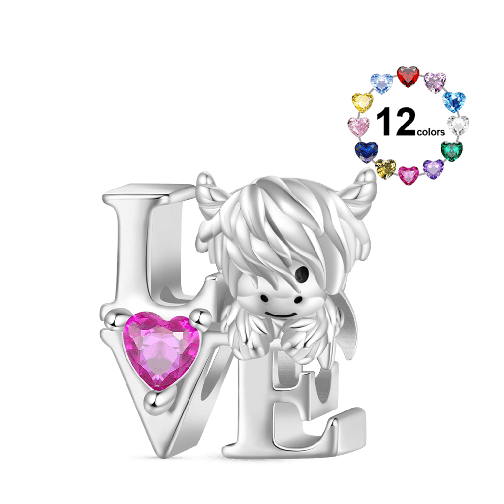 Gnoce Scottish Highland Cow Birthstone Love Charm_1