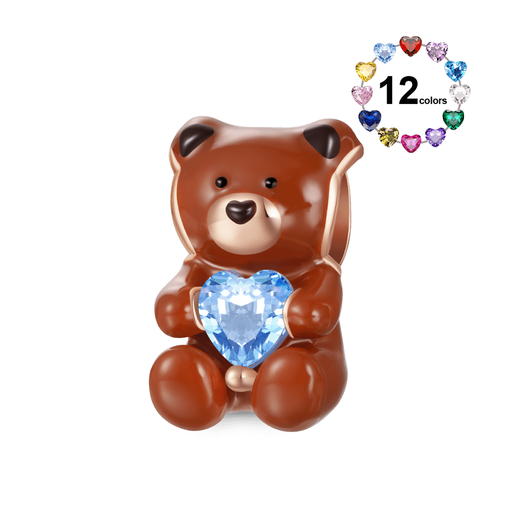 Gnoce Cute Bear Embraces Heart Birthstone Charm_1