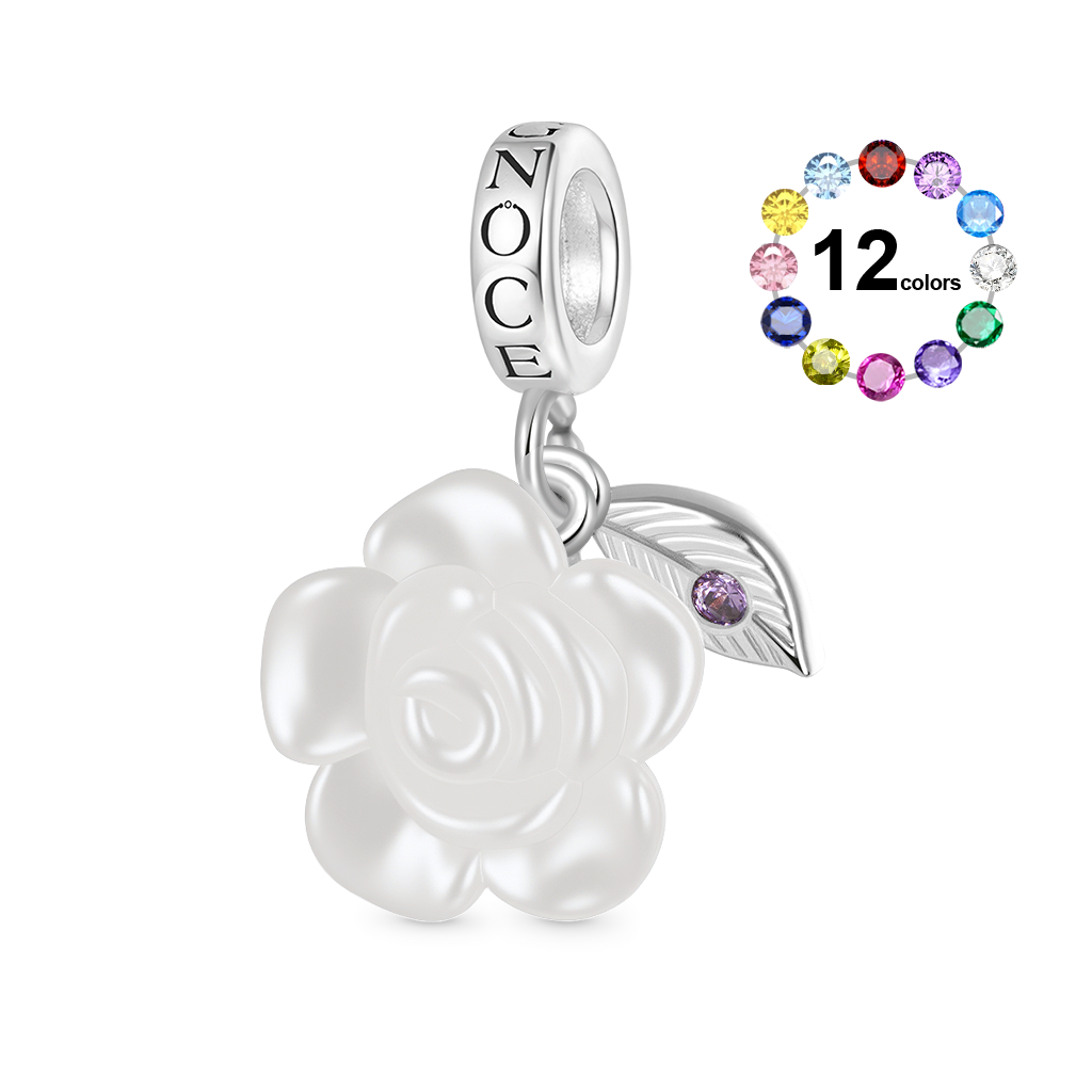 Gnoce Valentine's Day Pearl Rose Birthstone Pendant Dangle Charm_1