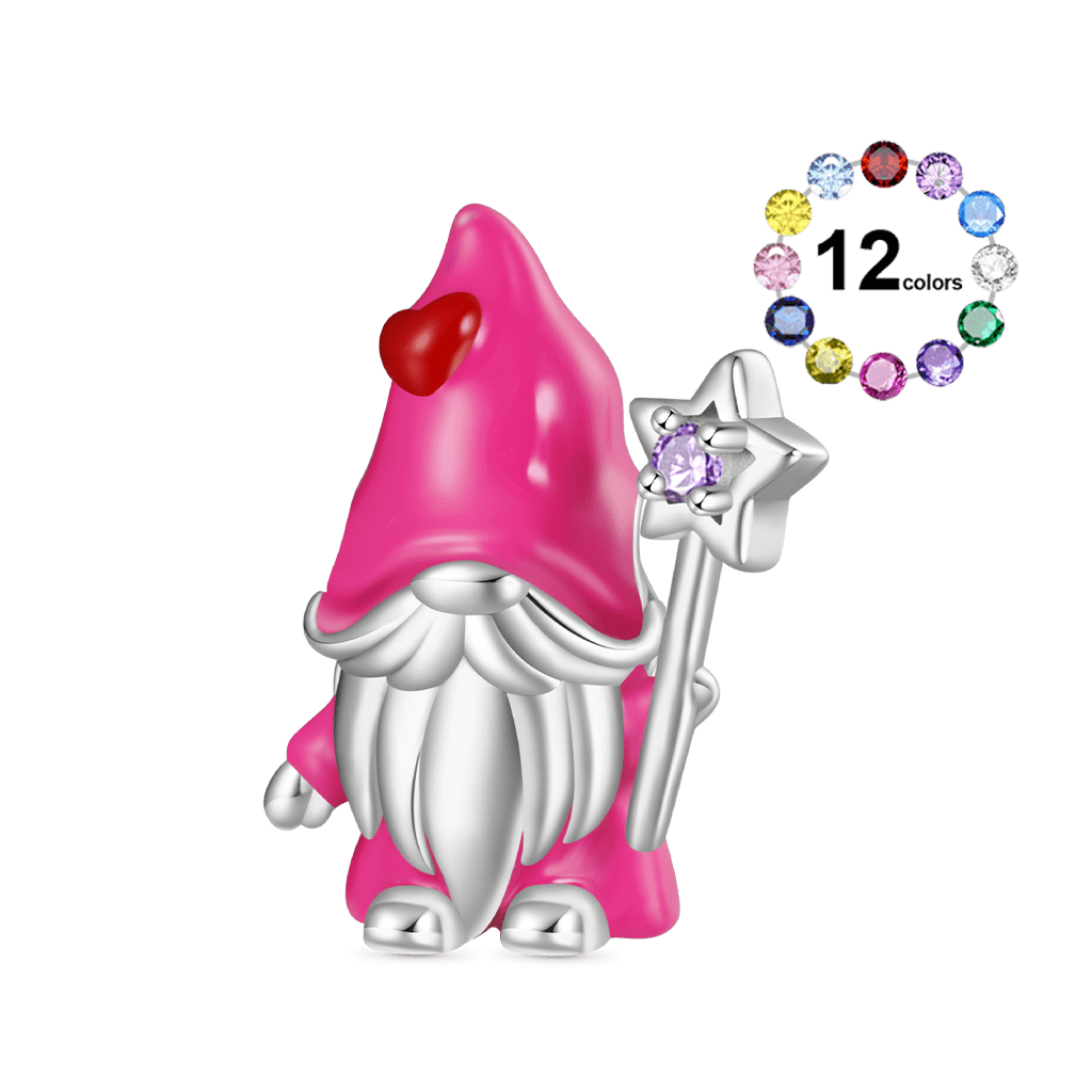 Gnoce Valentine's Day Gnome Holding Star Cane Birthstone Charm_1