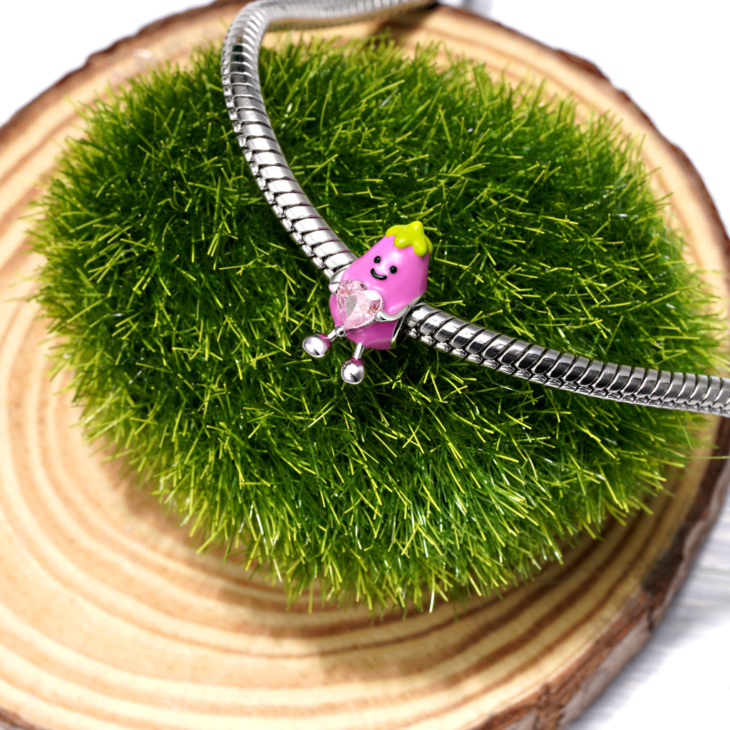 Gnoce Vivacious Vegetable Eggplant Embraces Birthstone Heart Charm_6