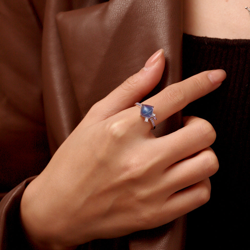 Gnoce Two-color Fluorite Crystal Sugar Tower Ring_4