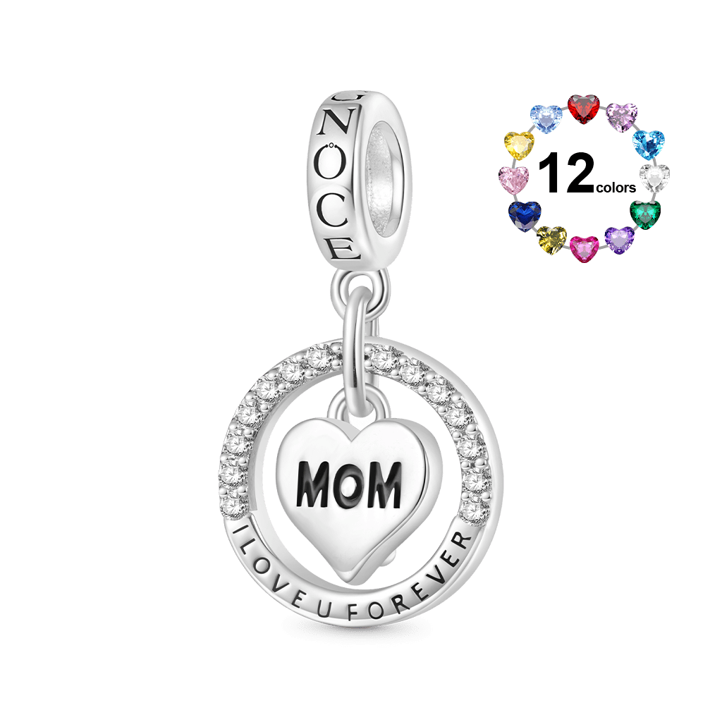Gnoce Mother's Day 'I Love U Forever' Mom Heart Birthstone Pendant Dangle Charm_1
