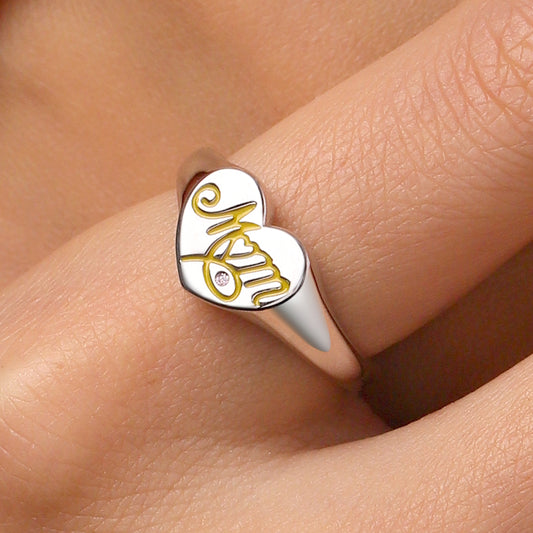 Gnoce Mother's Day Birthstone Heart Signet Ring_6