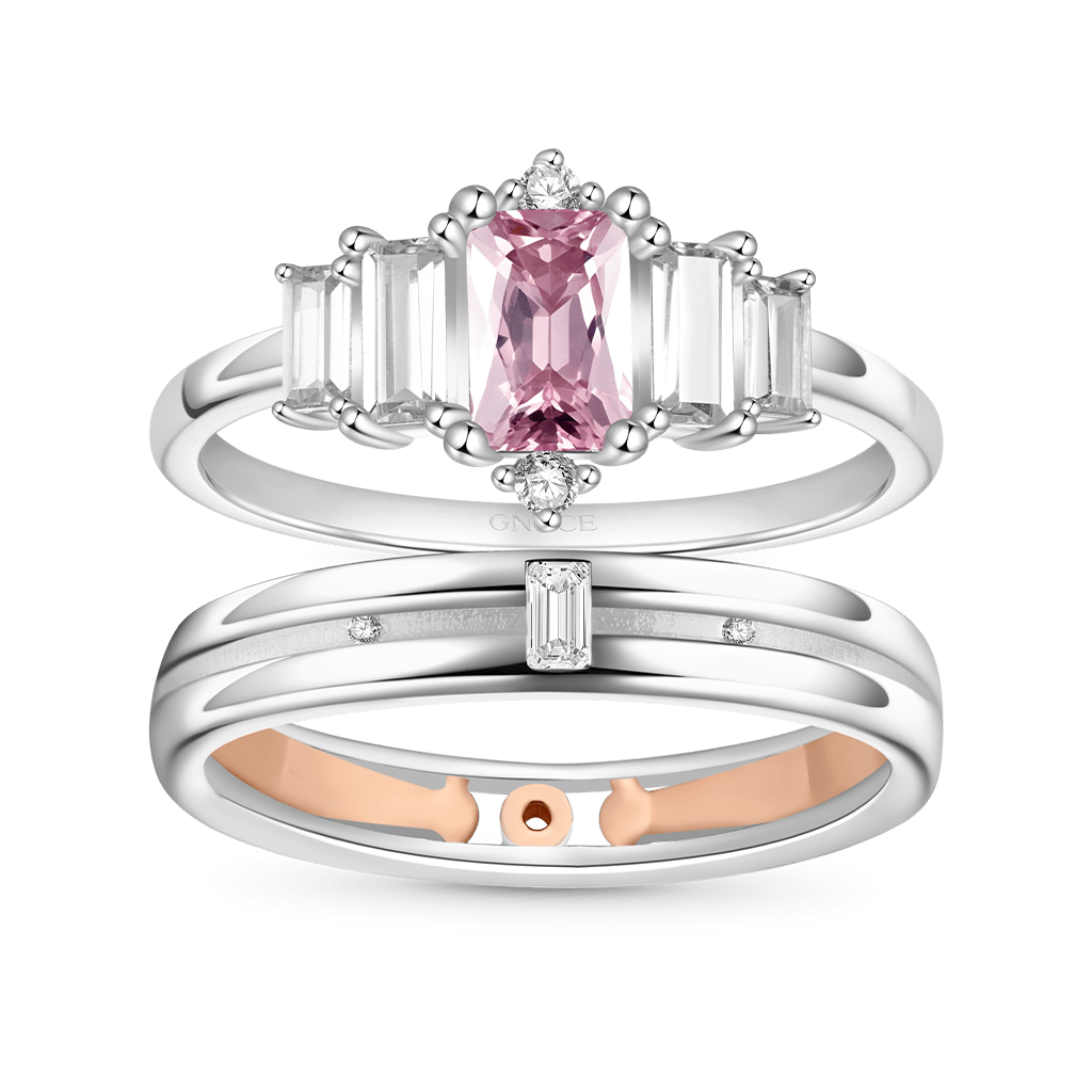 Gnoce Pink Cubic Zirconia Wedding Couple Rings_1