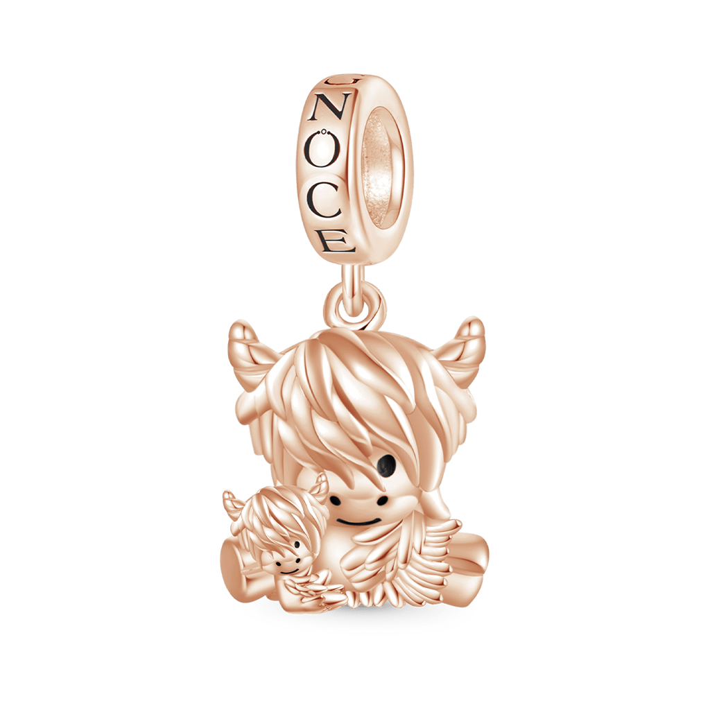 Gnoce Rose Gold Highland Cow Mother and Child Pendant Dangle Charm_1