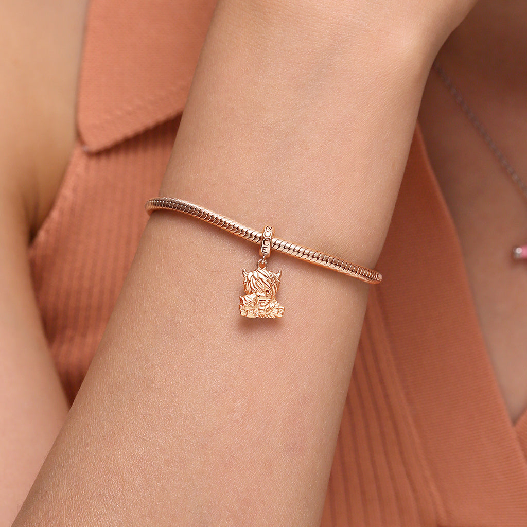 Gnoce Rose Gold Highland Cow Mother and Child Pendant Dangle Charm_5