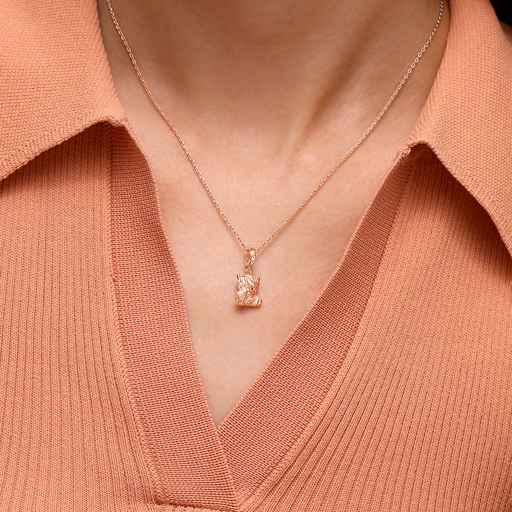 Gnoce Rose Gold Highland Cow Mother and Child Pendant Dangle Charm_4