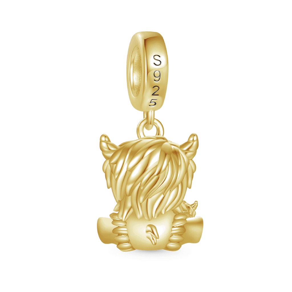 Gnoce 18k Gold Plated Highland Cow Mother and Child Pendant Dangle Charm_2