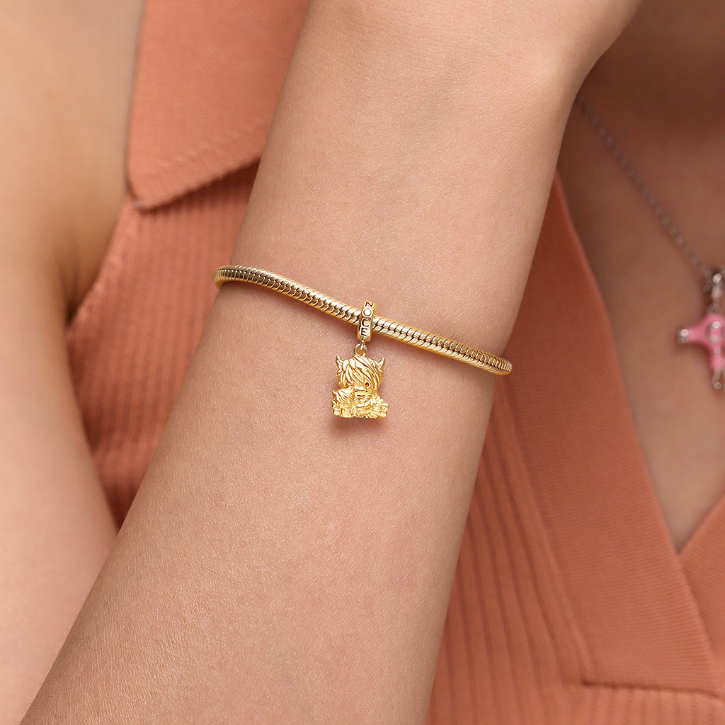 Gnoce 18k Gold Plated Highland Cow Mother and Child Pendant Dangle Charm_5