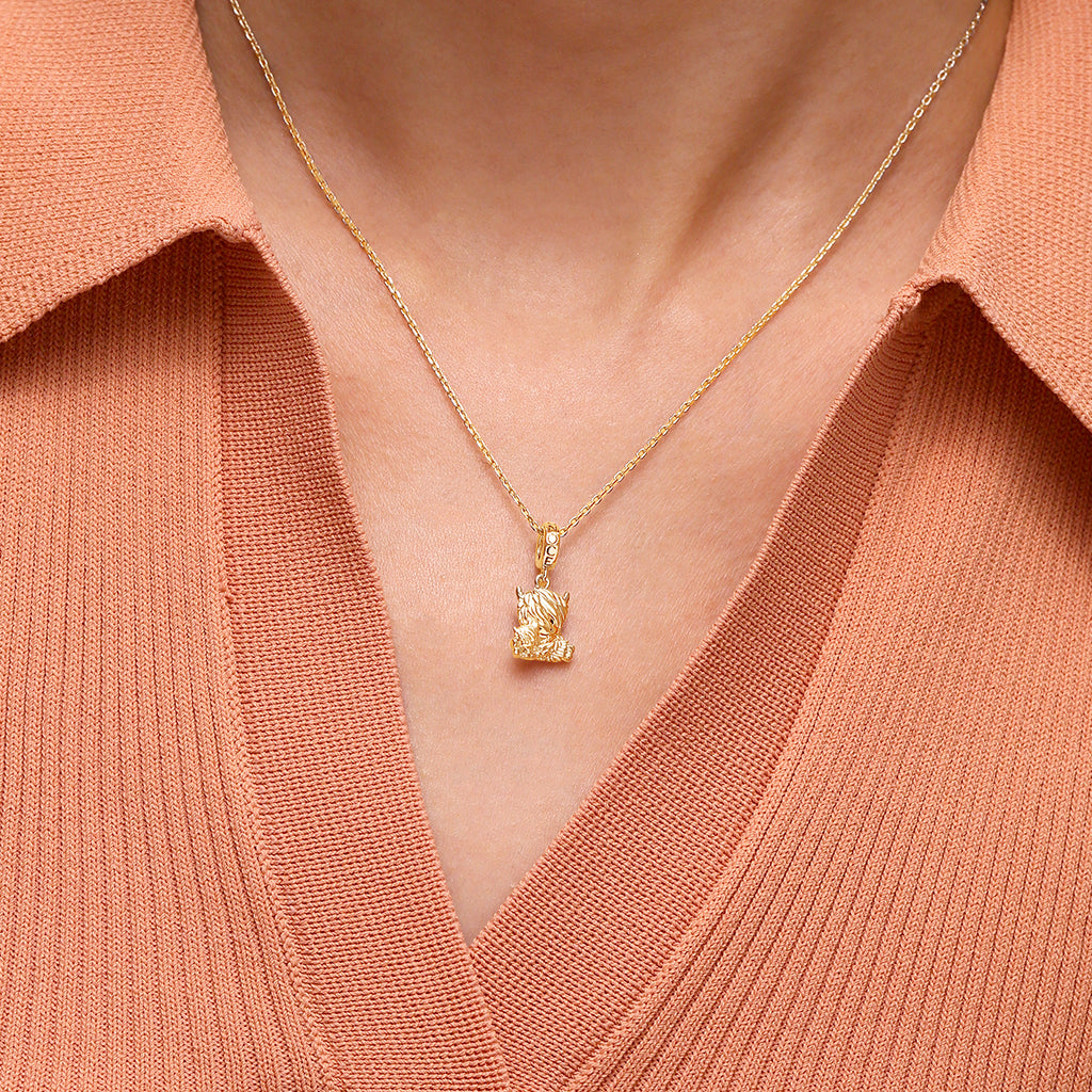 Gnoce 18k Gold Plated Highland Cow Mother and Child Pendant Dangle Charm_4