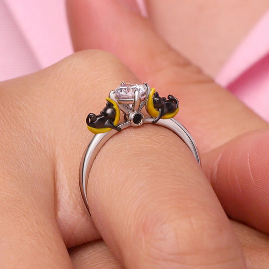 Gnoce Black Cat Moon White Diamond Ring_5